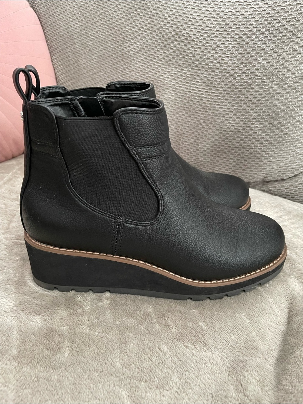 Kelly & Katie Black Wedge Chelsea Booties